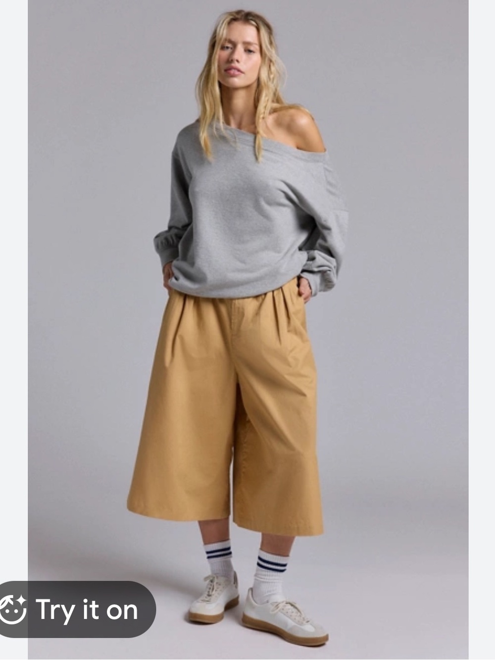 BDG Kari Twill Wide-Leg Cropped Culotte Golden Khaki